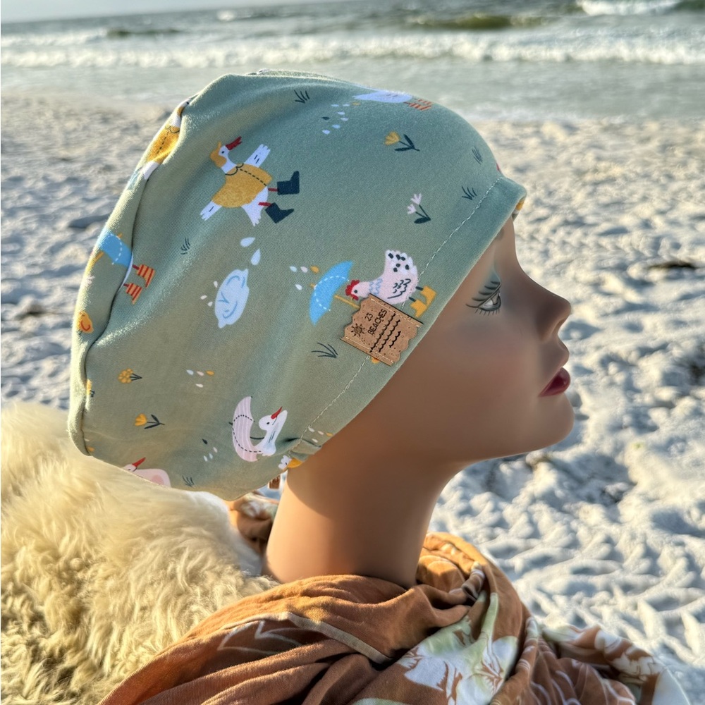 Playful Rainy Day Duck Print Scrub Cap